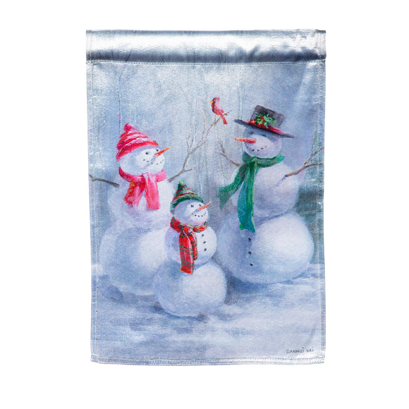 Garden Flag - Snowman Family Lustre