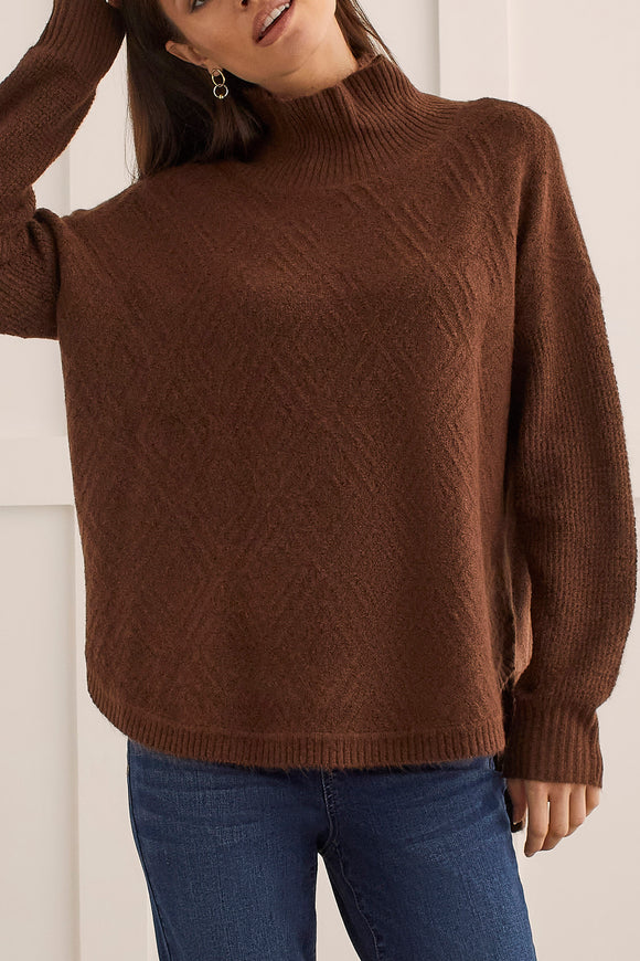 Sweater - Textured Mock Neck (Chocolate)