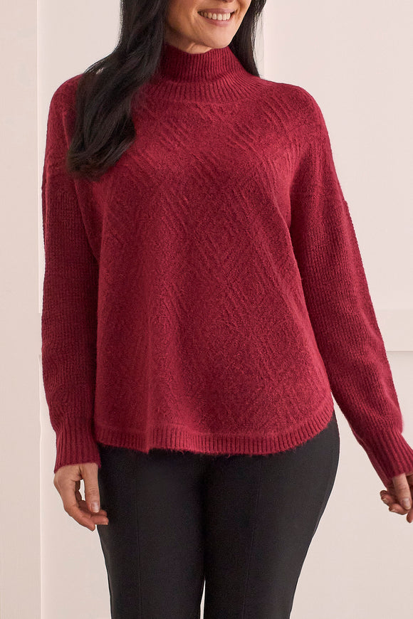 Sweater - Textured Mock Neck (Tiebetan Red)