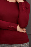 Sweater - Boat Neck with Button Sleeve (Bordeaux)