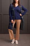 Sweater - Long Sleeve V-Neck with Cable Knit Detail (Sapphire)