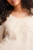 Sweater - Crew Neck with Floral Appliques