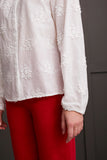 Blouse - Floral Embroidered with Ruffled Collar (Cream)