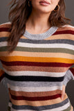 Sweater - Soft Yarn Striped Crew Neck (Bordeaux)