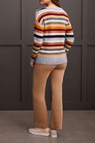 Sweater - Soft Yarn Striped Crew Neck (Bordeaux)