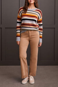 Sweater - Soft Yarn Striped Crew Neck (Bordeaux)