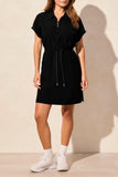 Dress - Short Sleeve Polo with Drawcord (Black)