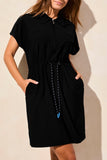 Dress - Short Sleeve Polo with Drawcord (Black)