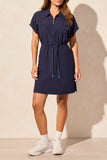 Dress - Short Sleeve Polo with Drawcord Waist (Deep Blue_