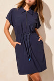 Dress - Short Sleeve Polo with Drawcord Waist (Deep Blue_