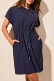 Dress - Short Sleeve Polo with Drawcord Waist (Deep Blue_