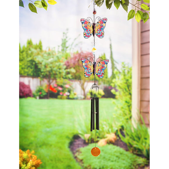 Wind Chime - Stained Glass Tiered Butterfly (Orange)