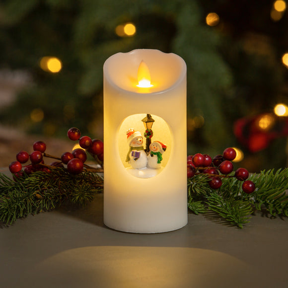 Candle Decor - Rotating Snowman Scene LED
