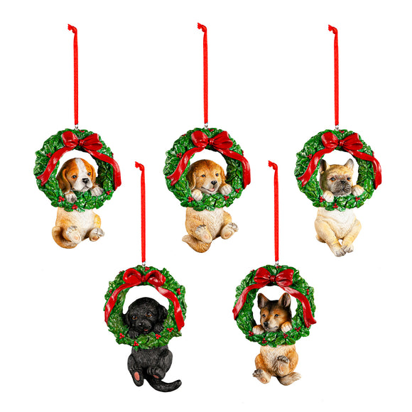 Ornament - Dog in Wreath (Assorted)