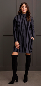 Sweater Dress - Funnel Neck Jacquard (Charcoal)