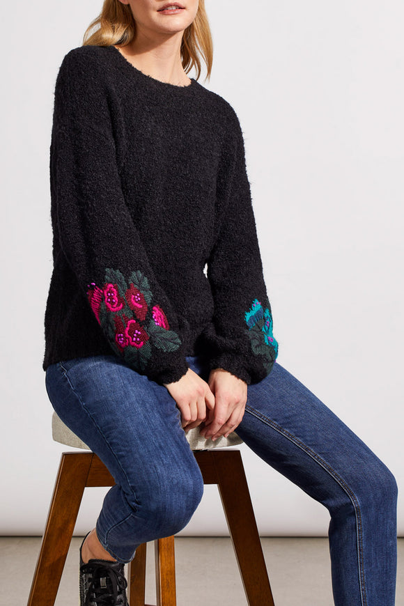 Sweater - Boucle Drop Shoulder with Embroidered Sleeves