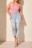 Jean - Sophia Curvy Floral Embroidered Crop