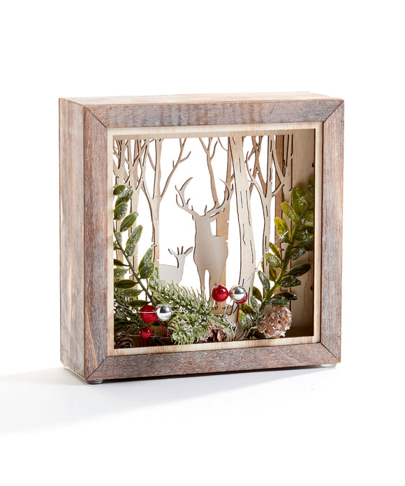 Shadow Box - Wood with Deer LED