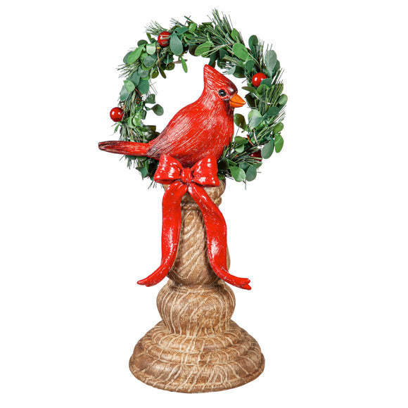 Table Decor Pedestal - Wreath & Cardinal LED