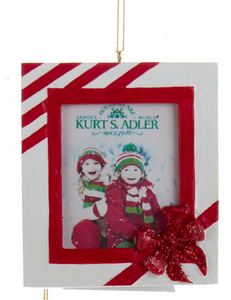 Ornament - Photo Frame Red and White Stripe