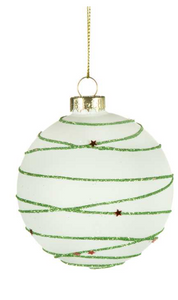 Ornament - Ball White with Green Stripes