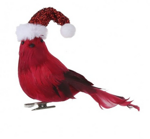 Ornament - Cardinal Clip with Santa Hat