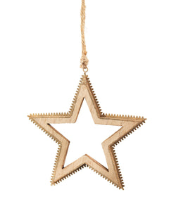 Ornament - Wooden Star with Gold Trim