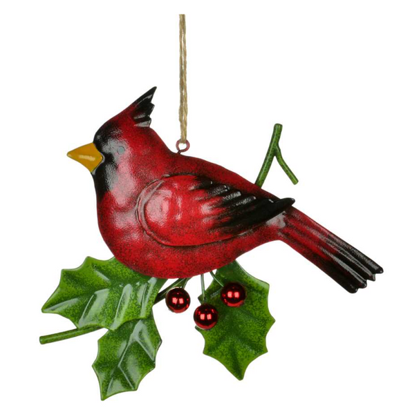 Ornament - Cardinal with Holly and Berries