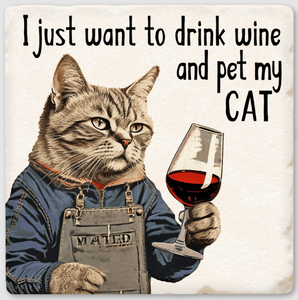 Coaster - Drink Wine And Pet Cat