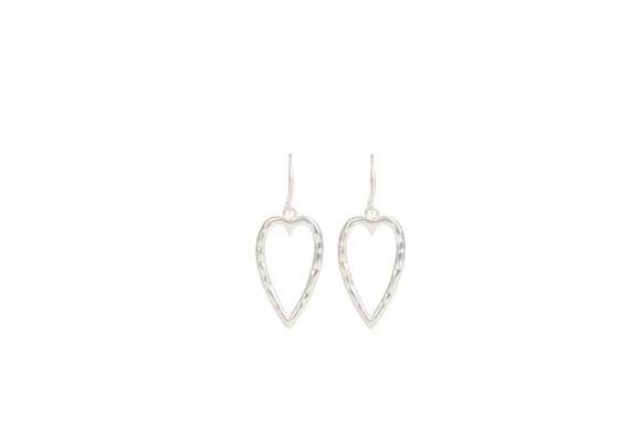 Earrings - Hammered Matte Silver Hearts