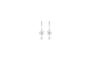 Earrings - Silvery Grey Oil with White Pearls