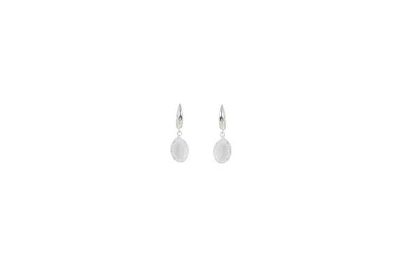 Earrings - Shiny Silver and White Crystal