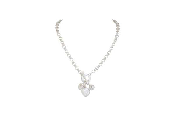 Necklace - Silver Heart Stone & Ball