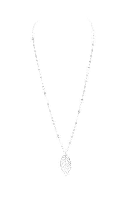 Necklace - Mixed Silver with Leaf Pendant