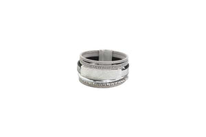 Bracelet - Magnetic Matte Silver Light Grey & Crystal