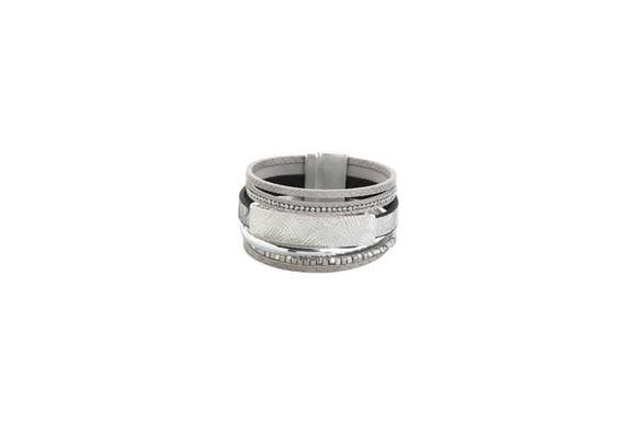 Bracelet - Magnetic Matte Silver Light Grey & Crystal