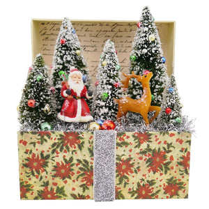 Vintage Decor - Santa with Deer and Trees in Box