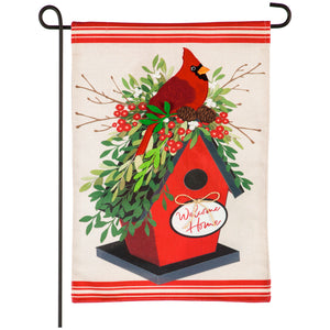 Garden Flag - Holiday Birdhouse Burlap