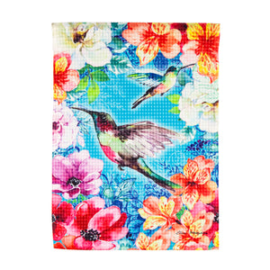 Garden Flag - Waffle Bright Flowers and Hummingbird