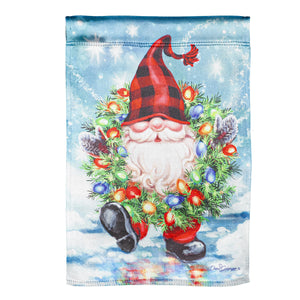 Garden Flag - Gnome with Christmas Wreath