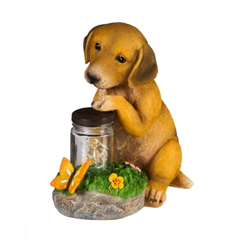 Statuary - Dog with LED mason jar