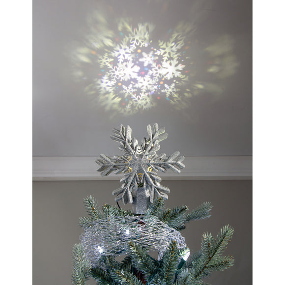 Tree Topper - Silver Glitter Snowflake with LED Projection