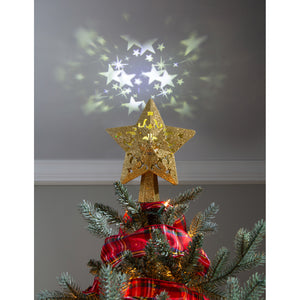 Tree Topper - Gold Glitter Star LED with Projection