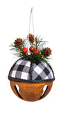 Ornament - Plaid and Metal Bell with Holly (White)