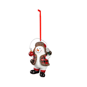 Ornament - Snowman with Fishing Rod (Plaid Coat)