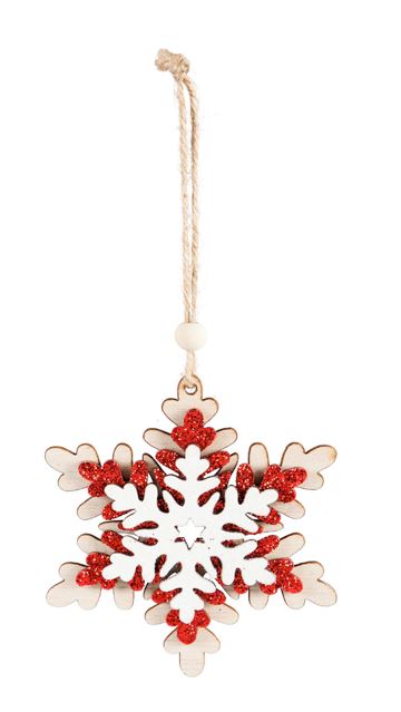 Ornament - Snowflake Red/Natural (Round Edges)