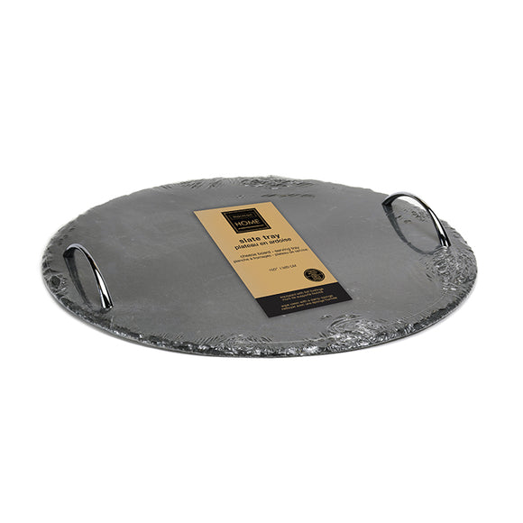 Serving Tray - Slate Round With Handles