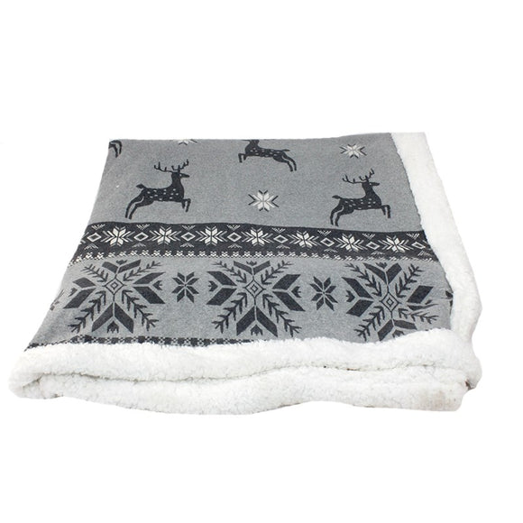 Throw Blanket - Sherpa Grey Deer