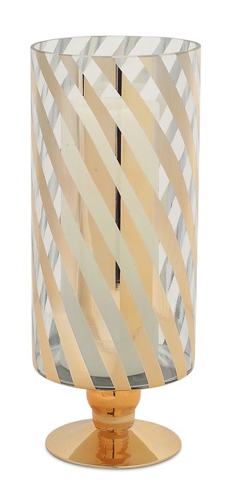 Candle Holder - Striped Glass Gold and Clear