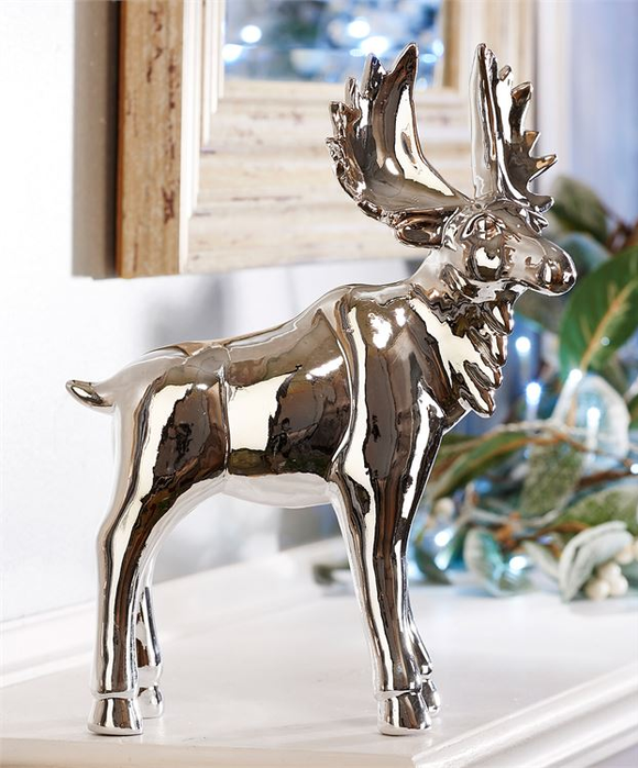 Moose Figurine - Silver Porcelain